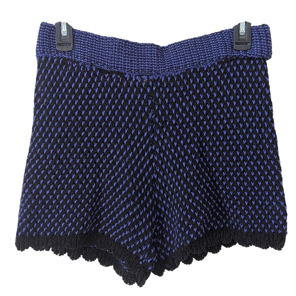 Zara Knit Blue & Black Sheer Whimsigoth Grunge Elastic Waist Shorts Size Small